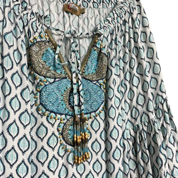 Skemo Beaded Bell Sleeve‎ Dress - Size XS - Beach Coastal - Picture 4 of 7